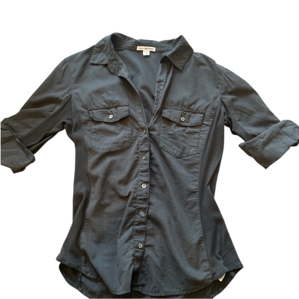 James Perse Dark Gray Button-Front Utility Shirt